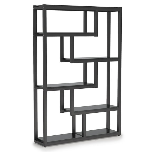 Spaco 6-Tier Bookshelf, 69" Industrial Etagere Bookcase with Staggered Shelves, Multi-Purpose Shelf, Black