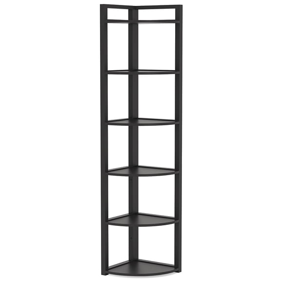 Spaco 6-Tier Corner Shelf with A Sturdy Metal Frame, Small Corner Bookshelf Storage Rack, Black