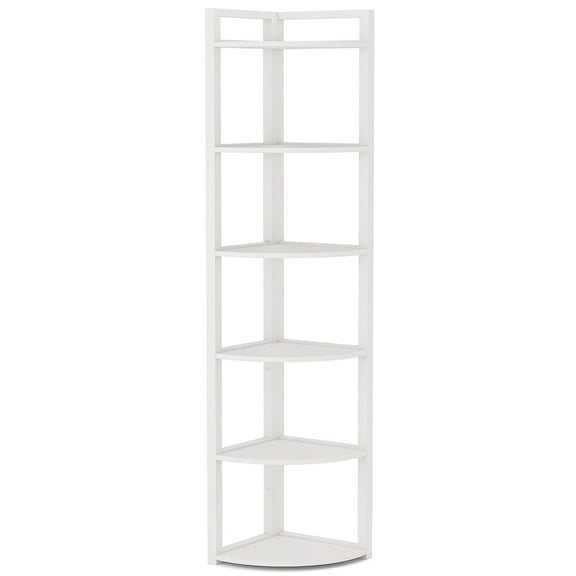 Spaco 6-Tier Corner Shelf with A Sturdy Metal Frame, Small Corner Bookshelf Storage Rack, White