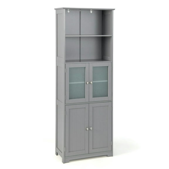 Spaco 6-Tier Freestanding Bathroom Cabinet with 2 Open Compartments and Adjustable Shelves-Gray, Bathroom Storage Cabinet for Entryway Storage, Home Office Furniture