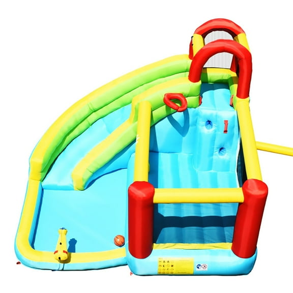 Spaco 6-in-1 Inflatable Bounce House with Climbing Wall and Basketball Hoop without Blower, Jumping Castle Family Backyard Bouncy Castle, Durable Sewn with Extra Thick Material, Idea for Kids