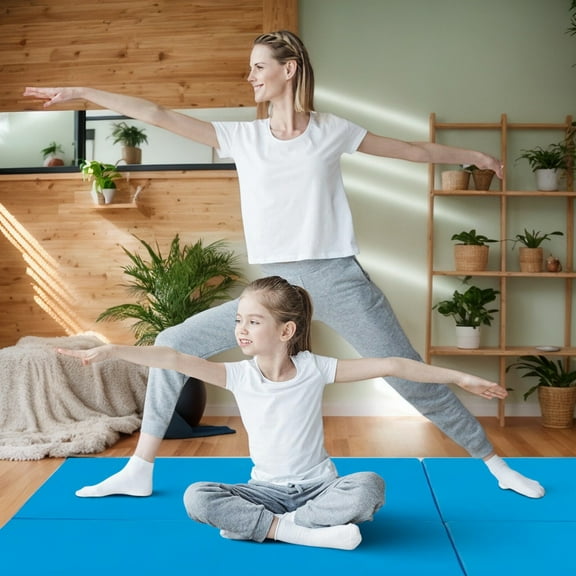 Spaco 6 x 2 FT Tri-Fold Gym Mat with Handles and Removable Zippered Cover-Blue, Folding Thick Exercise with Carrying Handles for MMA, Gymnastics, Stretching, Core Workouts