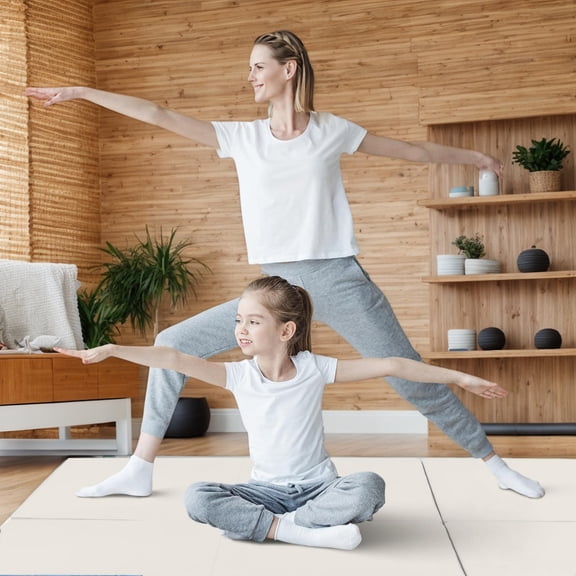 Spaco 6 x 2 FT Tri-Fold Gym Mat with Handles and Removable Zippered Cover-Light Gray, Folding Thick Exercise with Carrying Handles for MMA, Gymnastics, Stretching, Core Workouts