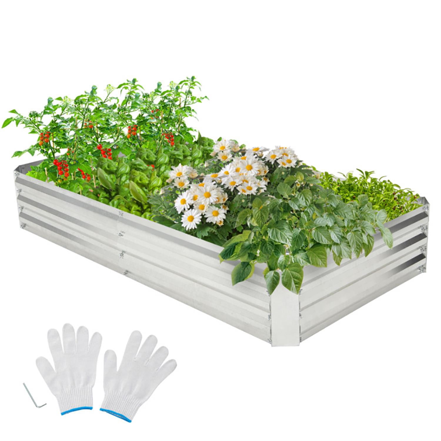 Spaco 6 x 3 Feet Galvanized Raised Garden Bed with Open-Ended Base, Elevated Planter Box Stand for Patio, Lawn, Yard, Balcony, Silver