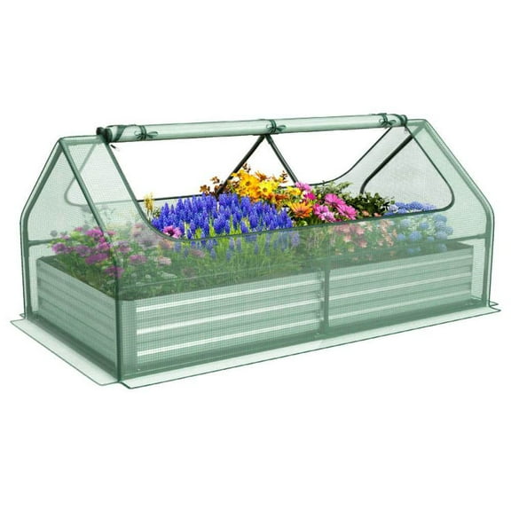 Spaco 6 x 3 x 3 Feet Galvanized Raised Garden Bed with Greenhouse, Garden Bed with with PVC Cover and 2-Tier Windows for Outdoor as Backyard, Garden, Patio, Lawn, Green