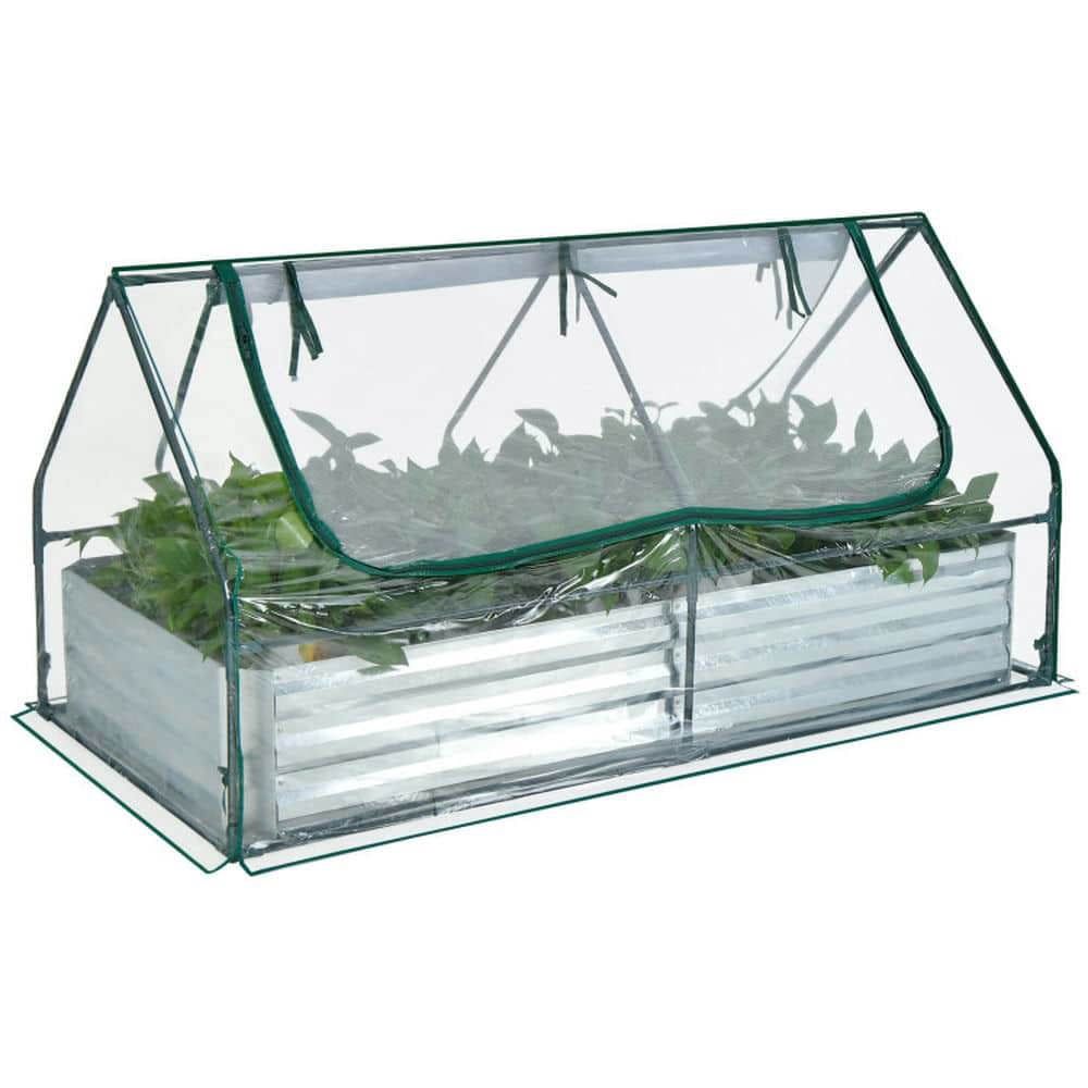 Spaco 6 x 3 x 3 Feet Galvanized Raised Garden Bed with Greenhouse, Garden Bed with with PVC Cover and 2-Tier Windows for Outdoor as Backyard, Garden, Patio, Lawn, Silver