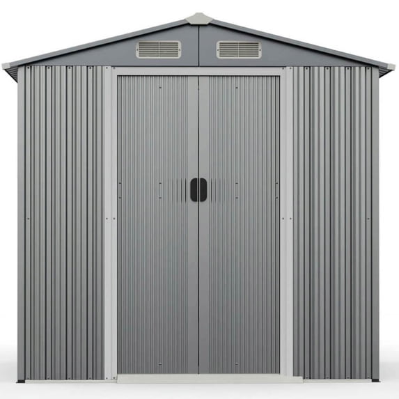 Spaco 6 x 4 Feet Galvanized Steel Storage Shed with Lockable Sliding Doors, Multipurpose Storage Shed for Outdoor as Backyard, Garden, Patio, Lawn, Gray
