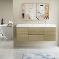 thumbnail image 1 of Spaco 60" Floating Bathroom Vanity with Sink, Modern Wall-Mounted Bathroom Storage Vanity Cabinet with Double Resin Top Basins and Soft Close Drawers, Natural Oak, 1 of 14