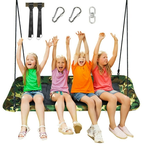 Spaco 60 Inches Platform Tree Swing Outdoor with 2 Hanging Straps-Camouflage