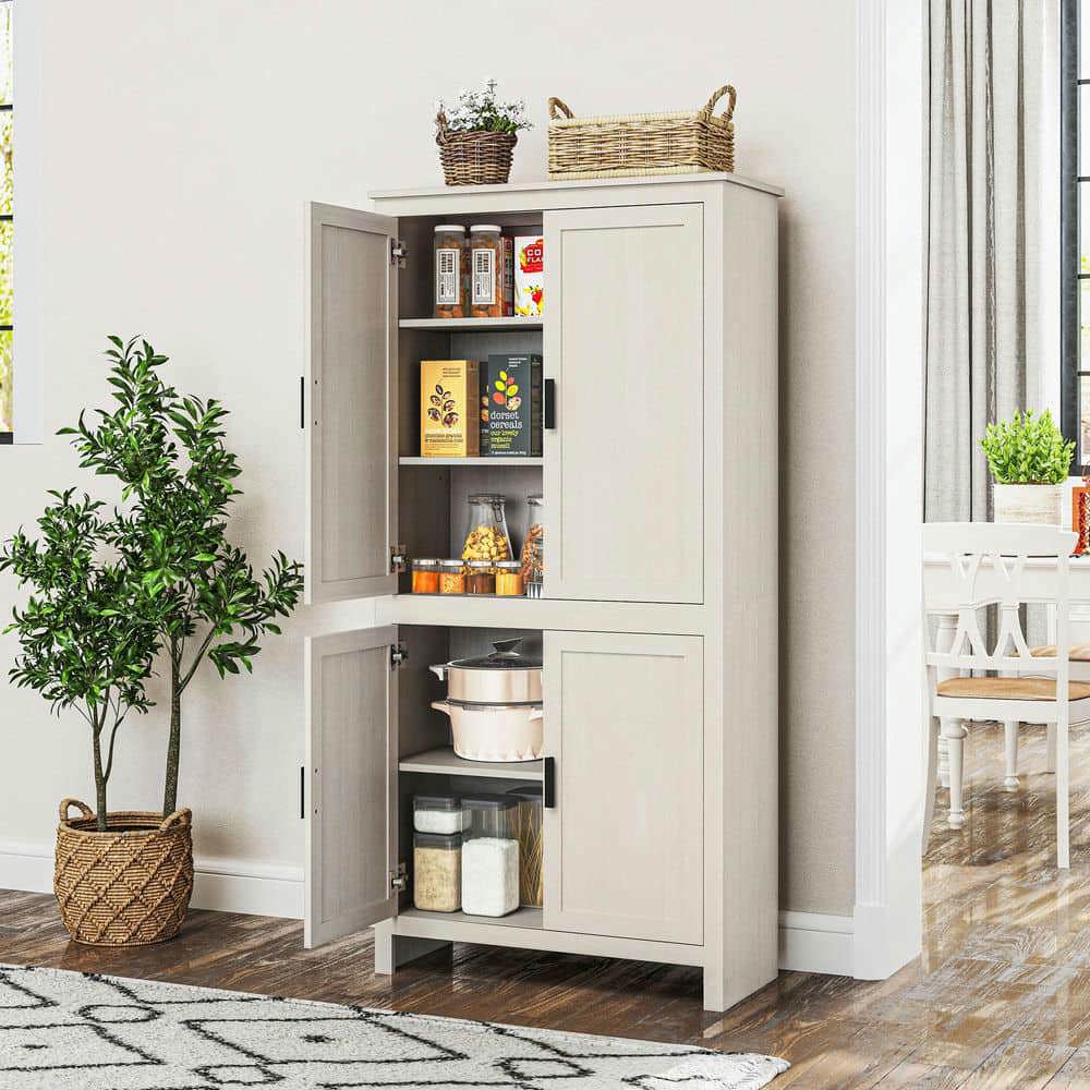 Spaco 64" 4-Door Kitchen Pantry with 3 Adjustable Shelves, Freestanding Storage Cabinet, Storage Cabinet for Indoor as Kitchen, Bar, Dining Room, White