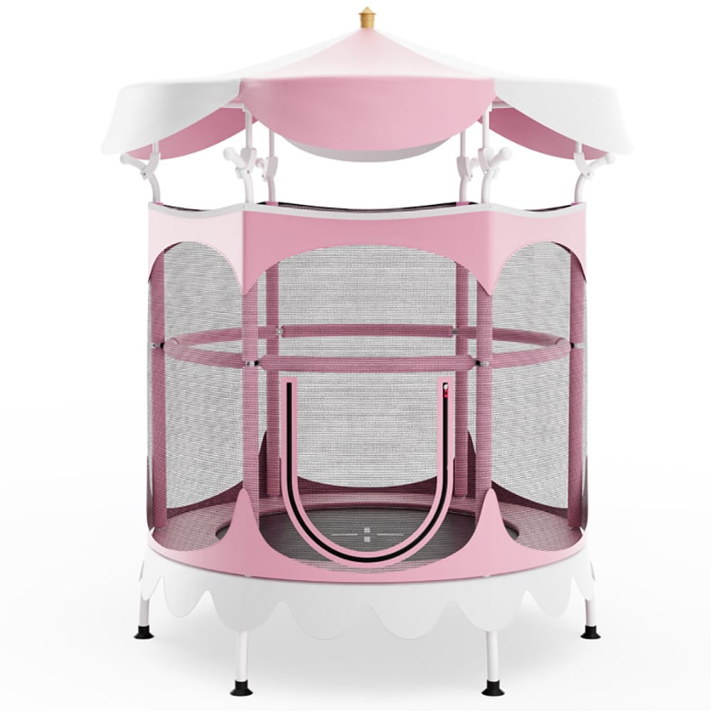 Spaco 64" Kids Trampoline with Detachable Canopy and Safety Enclosure Net-Pink, Bounce Trampoline for Outdoor as Garden, Park