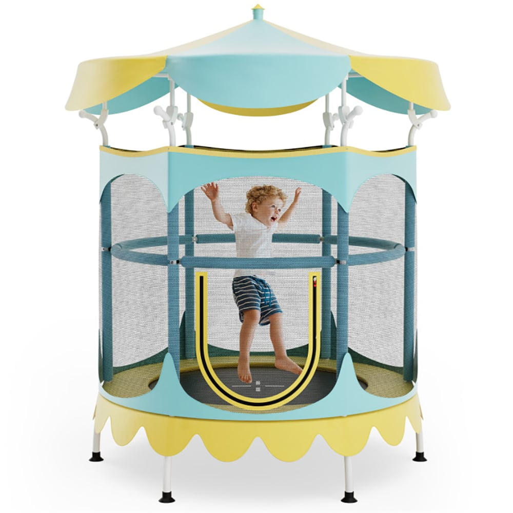 Spaco 64" Kids Trampoline with Detachable Canopy and Safety Enclosure Net-Yellow, Bounce Trampoline for Outdoor as Garden, Park