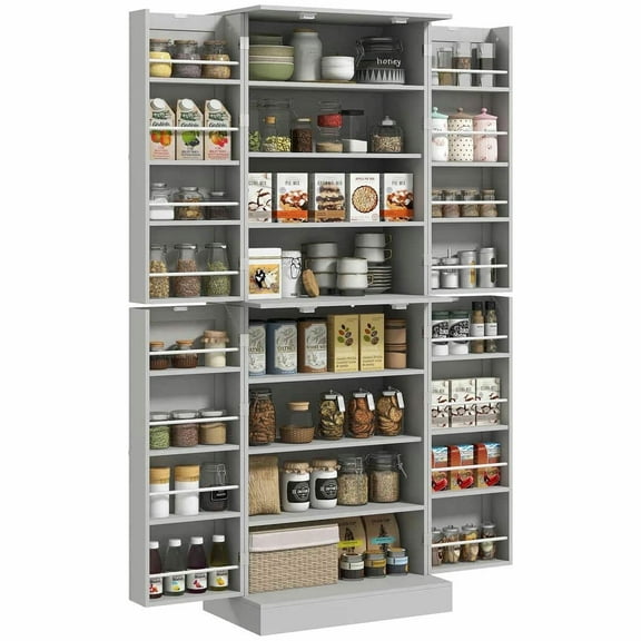 Spaco 65" Kitchen Cabinet, Kitchen Pantry Cabinet with 4 Doors and 16 Door Shelves, Storage Cabinet for Indoor as Dining Room, Gray