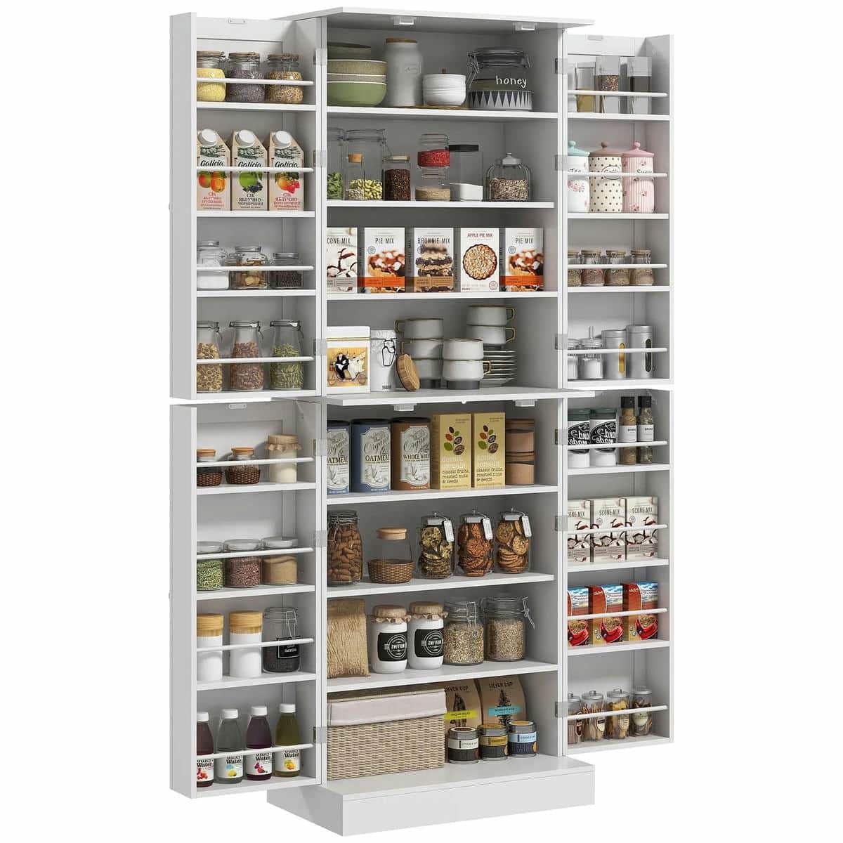 Spaco 65" Kitchen Cabinet, Kitchen Pantry Cabinet with 4 Doors and 16 Door Shelves, Storage Cabinet for Indoor as Dining Room, White