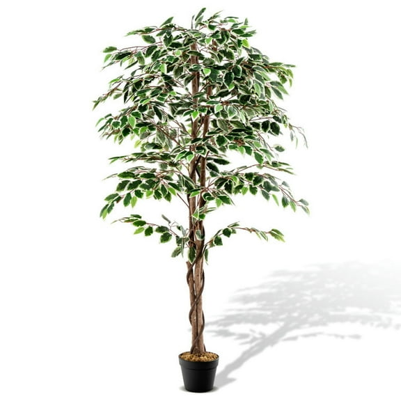 Spaco 65 inch Tall Faux Indoor Plant with 1008 Leaves Nursery Pot and Dried Moss, Artificial Ficus Tree, Faux Ficus Tree for Indoor as Living Room, Office, Green