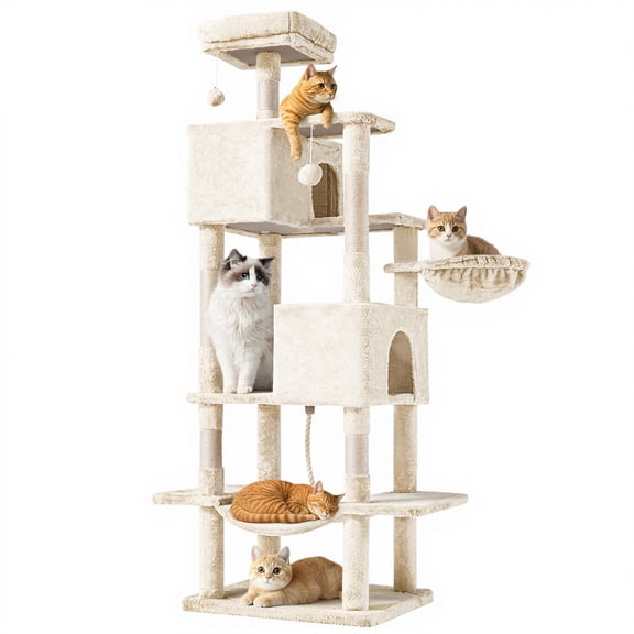 Spaco 66-Inch Cat Tree Tower, 3 Perches 2 Condos, Plush Covering, Reinforced Base for Multi-Cat Family Indoor Use, Gray