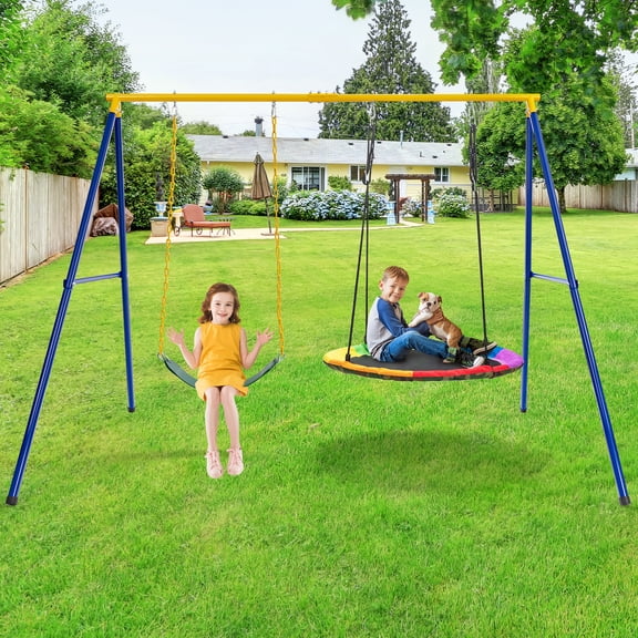 Spaco 660 LBS Extra-Large A-Shaped Swing Stand with Anti-Slip Footpads (Without Seat)-Yellow