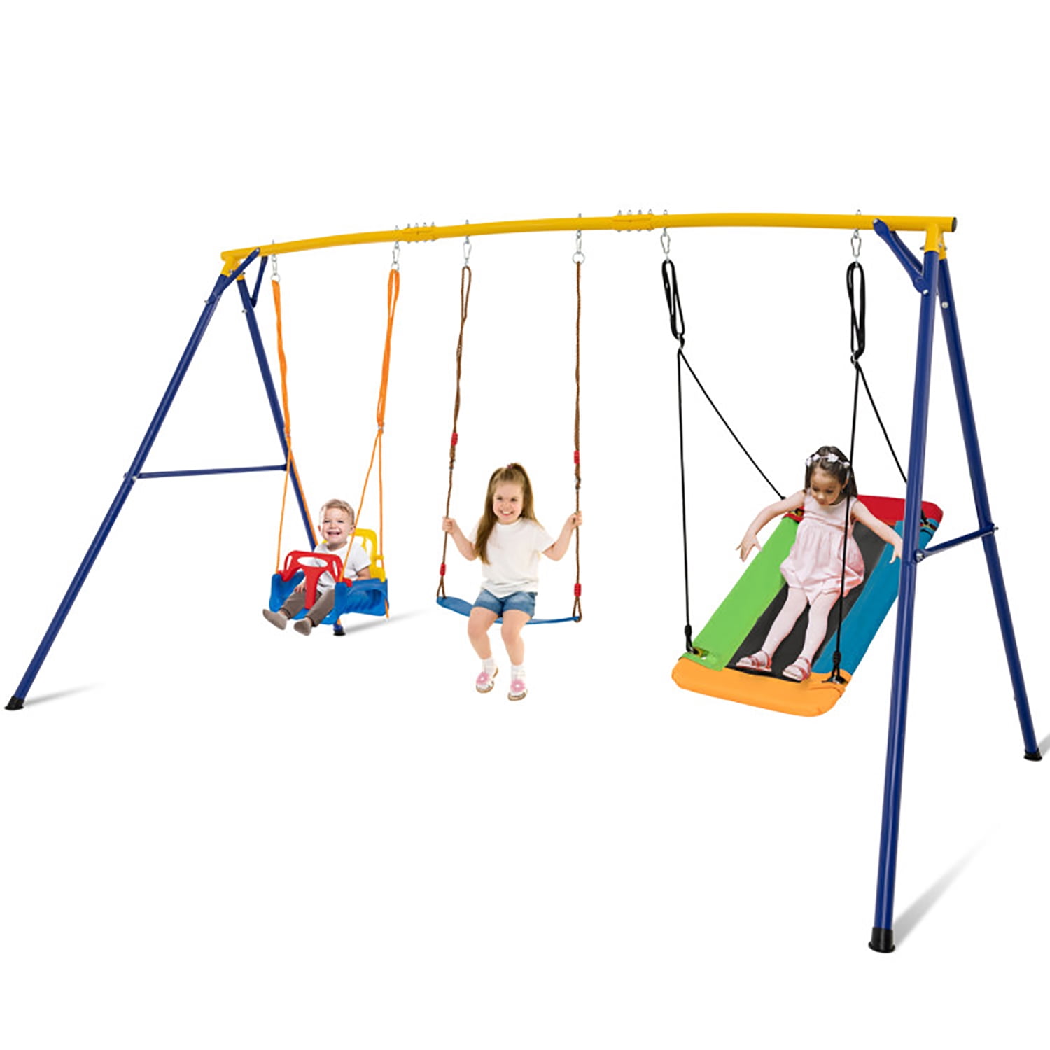 Spaco 660 LBS Heavy Duty Carbon Steel Swing Frame with 3 Swings-Yellow Spaco 660 LBS Heavy Duty Carbon Steel Swing Frame with 3 Swings-Yellow