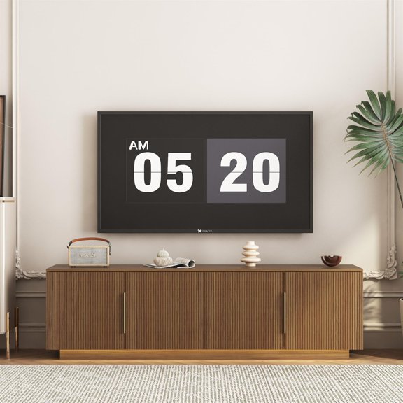 Spaco 68" LED Lighted TV Stand, Contemporary Media Console for 55/60/65 Inch TVs, Home Entertainment Storage Cabinet, Brown