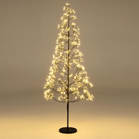 Spaco 6FT Pre-lit Artificial Alpine Cedar Tree, 1500 Warm White LEDs & Weighted Stable Base, Black