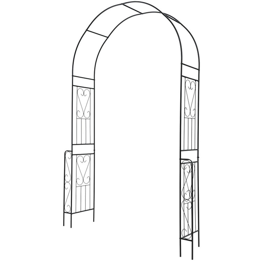 Spaco 7.9 Ft Metal Garden Arch Backdrop Stand, Garden Arch Stand with Fence, 2-Sided Trellis for Climbing Plants, Black Spaco 7.9 Ft Metal Garden Arch Backdrop Stand, Garden Arch Stand with Fence, 2-Sided Trellis for Climbing Plants, Black