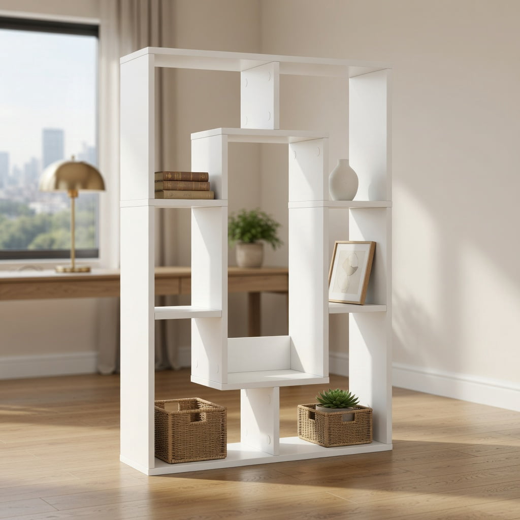 Spaco 7-Cube Geometric Bookshelf Modern Decorative Open Bookcase-White, Tall Bookshelf, Shelves for Living Room, Home Office, Bedroom, Balcony