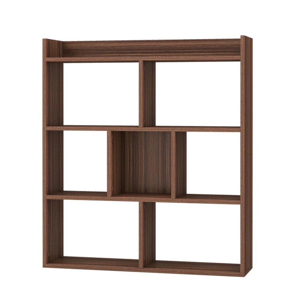 Spaco 7 Cubes Open-back Bookshelf with Anti-Toppling Devices-Walnut, High Bookshelf, Display Storage Rack, Suitable for Home Offices Spaco 7 Cubes Open-back Bookshelf with Anti-Toppling Devices-Walnut, High Bookshelf, Display Storage Rack, Suitable for Home Offices