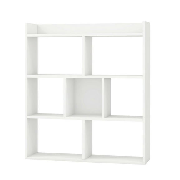 Spaco 7 Cubes Open-back Bookshelf with Anti-Toppling Devices-White, High Bookshelf, Display Storage Rack, Suitable for Home Offices