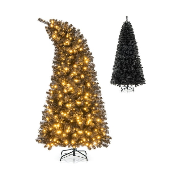 Spaco 7 FT Artificial Christmas Tree with Bendable Top Section and Warm Light, Artificial Christmas Tree with 1050 Lush Branch Tips, Artificial Christmas Tree for Indoor as Living Room, Black