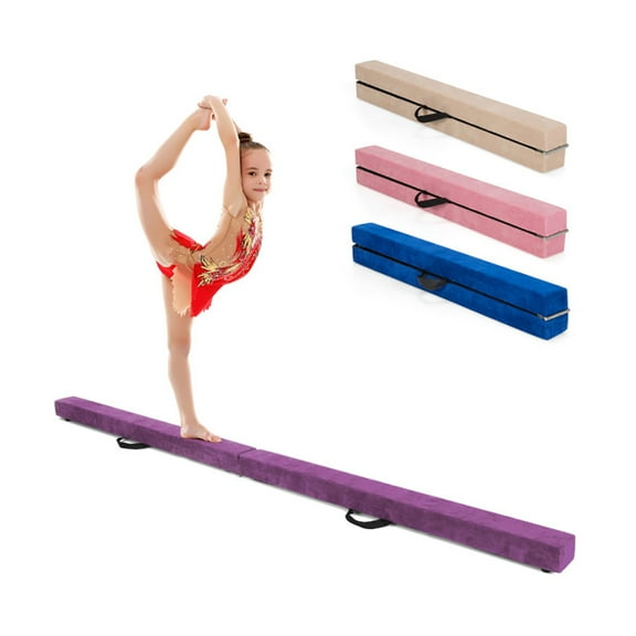 Spaco 7 Feet Folding Portable Floor Balance Beam with Handles for Gymnasts-Purple, Non Slip Rubber Base, Professional Gymnastics Beam for Home Training