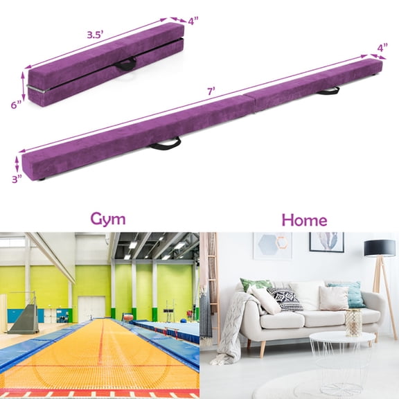 Spaco 7 Feet Folding Portable Floor Balance Beam with Handles for Gymnasts-Purple, Non Slip Rubber Base, Professional Gymnastics Beam for Home Training