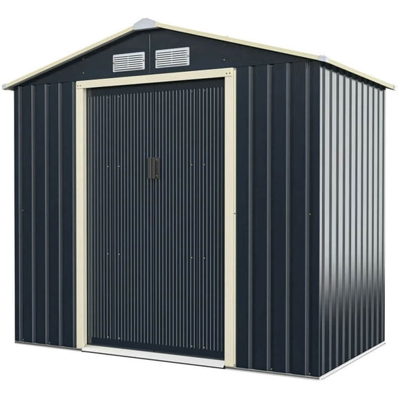 Spaco 7 Feet x 4 Feet Metal Storage Shed with Sliding Double Lockable Doors, Storage Shed with Multiple Thoughtful Design for Outdoor as Backyard, Garden, Patio, Lawn, Gray