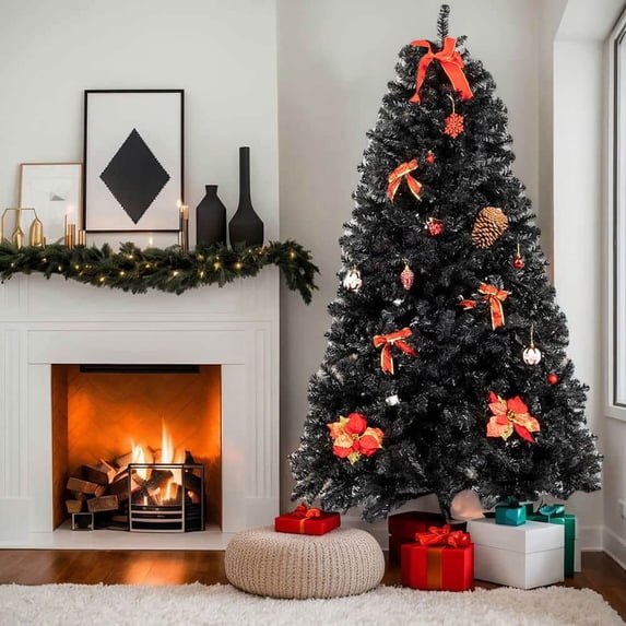 Spaco 7 Ft Tall Christmas Tree with 1500 Branches, PVC Christmas Tree with Iron Bracket, Christmas Tree for Indoor and Outdoor Decorate, Black