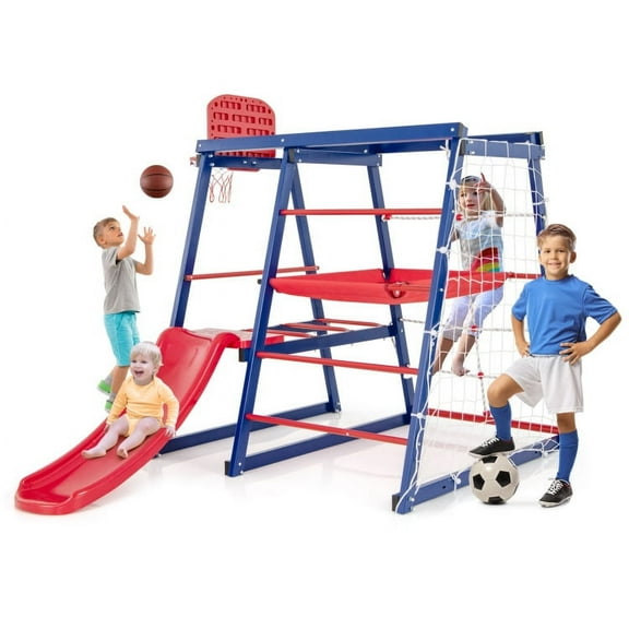 Spaco 7-In-1 Metal Toddler Climbing Toys, Playground Climbing Toys for Kids 3-7 Years Old, Playground Climbing Toys for Indoor Play, Red