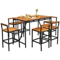 thumbnail image 1 of Spaco 7 Pieces Acacia Wood Patio Rattan Bar Set with Umbrella Hole, Patio Dining Set, Brown, 1 of 10