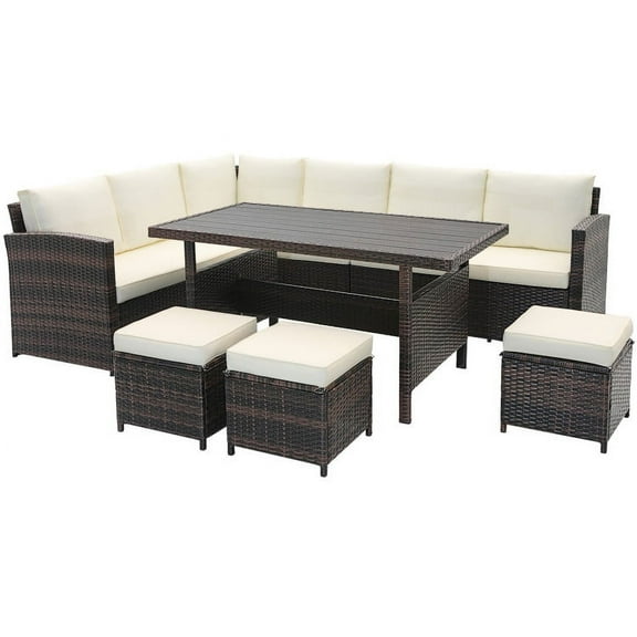 Spaco 7 Pieces Wicker Patio Furniture Set-White, Wicker Furniture Conversation Sets, Coffee Table for Garden, Poolside, Backyard