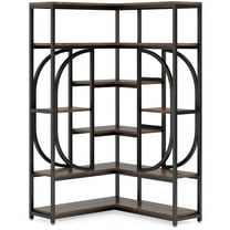 Spaco 7-Shelf Corner Bookshelf, L-Shaped Bookcase Display Rack, Versatile Bookshelf, Rustic Brown
