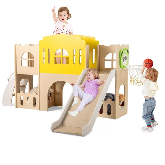 Spaco 7-in-1 Slide Set, Castle Design, Climber, Basketball Hoop, Multicolor