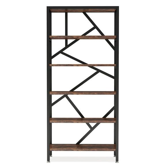 Spaco 71" Bookshelf, Industrial Etagere Bookcase 6 Shelf Display Rack, Bookshelf for Indoor, Brown