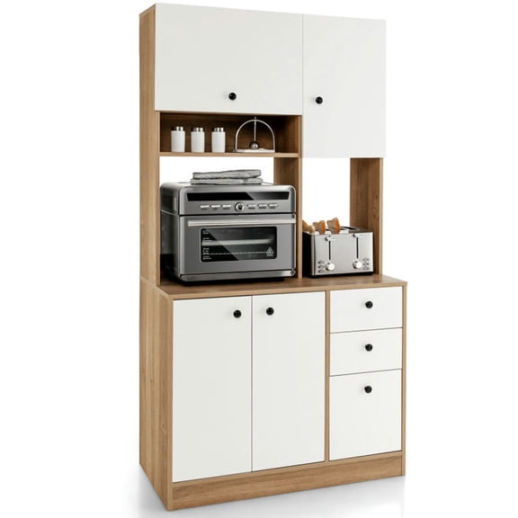 Spaco 71 Inch Kitchen Pantry with 3 Storage Cabinet and 3 Deep Drawers, Pantry for Indoor as Living Room, White