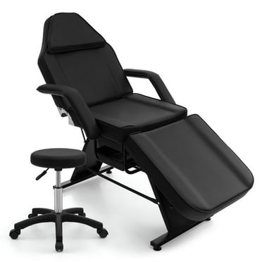 Spaco 72 Inch Massage Bed with Hydraulic Stool Removable Headrest and Storage Boxes-Black, Lash Bed