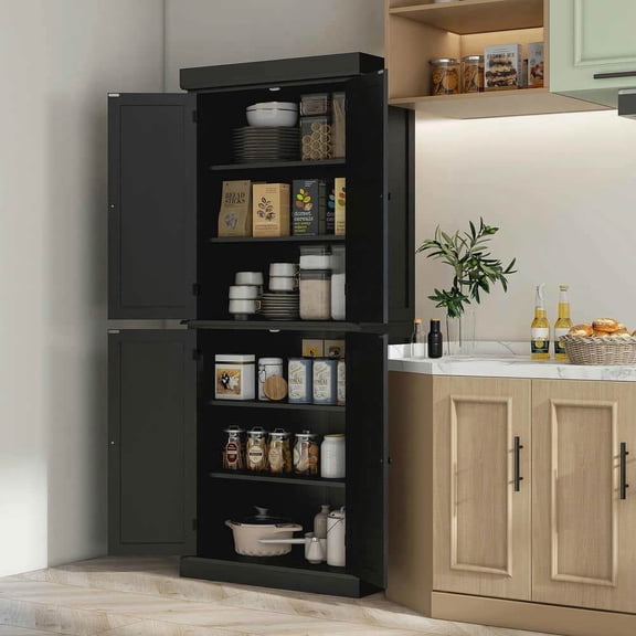 Spaco 72" Tall Kitchen Cabinet with Doors and Shelves, Pantry Storage Cabinet, Freestanding Food Pantry Cabinet for Indoor as Kitchen, Bar, Dining Room, Black
