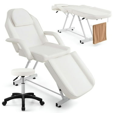 Spaco 73 Inch Facial Chair Set with Removable Headrest Detachable Armrests and Towel Rack-White, Lash Bed