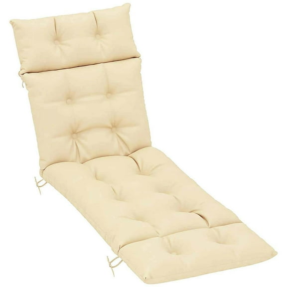 Spaco 74.8 x 22 x 4 inch Chaise Lounge Cushion, Tufted Thick Patio Lounge Chair Cushion with Ties for Outdoor as Backyard, Lawn, Garden, Beige
