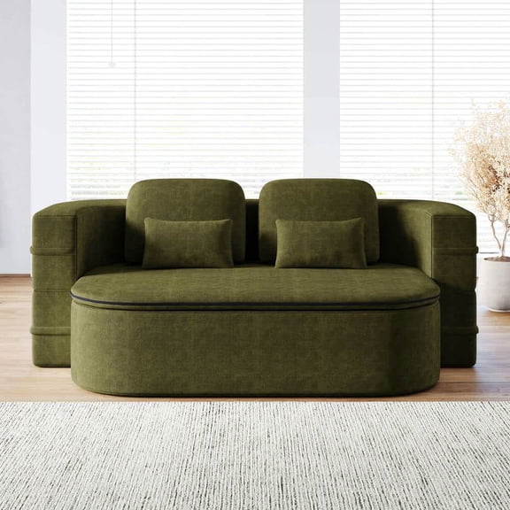 Spaco 75'' 2-in-1 Foldable Sofa Bed with Multi Functional Blanket, Chenille Compressed Sofa, Floor Sofa Bed, Convertible Sleeper, Floor Sofa Lounge Sofa for Indoor, Green