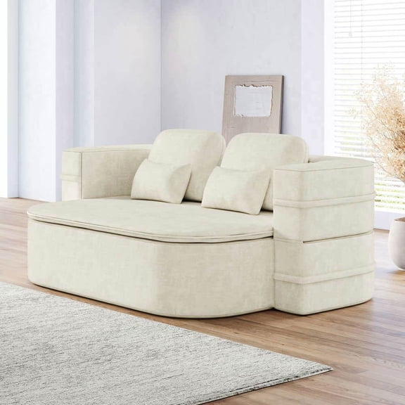 Spaco 75'' 2-in-1 Foldable Sofa Bed with Multi Functional Blanket, Chenille Compressed Sofa, Floor Sofa Bed, Convertible Sleeper, Floor Sofa Lounge Sofa for Indoor, Beige
