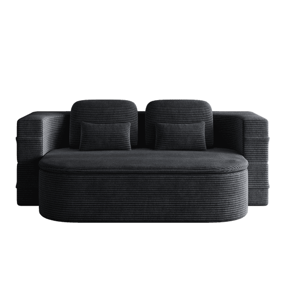 Yardi Yarda 75'' 2-in-1 Foldable Sofa Bed with Multi Functional Blanket, Corduroy Floor Folding Sofa Bed, Convertible Sleeper, Floor Sofa Lounge Sofa for Indoor, Black