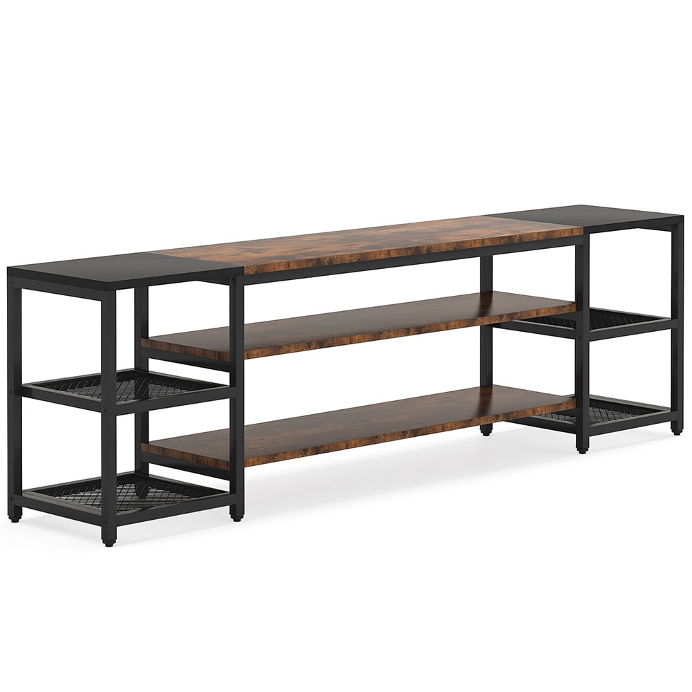 Spaco 78.7" TV Stand, 3-Tier Media Entertainment Center for TV up to 85", A 3-Tier Center Shelf and 2 Side Mesh Shelves, Rustic & Black