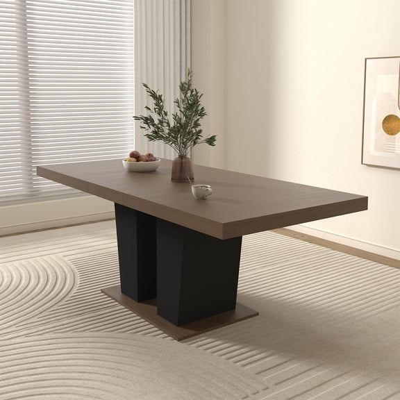 Spaco 78" Expandable Dining Table for 4-10 People with Double Sturdy Pedestal Base, Modern Rectangle Dining Table for Kitchen, Dining Room, Black