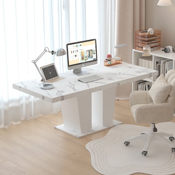 Spaco 78" Expandable Dining Table for 4-10 People with Double Sturdy Pedestal Base, Modern Rectangle Dining Table for Kitchen, Dining Room, White